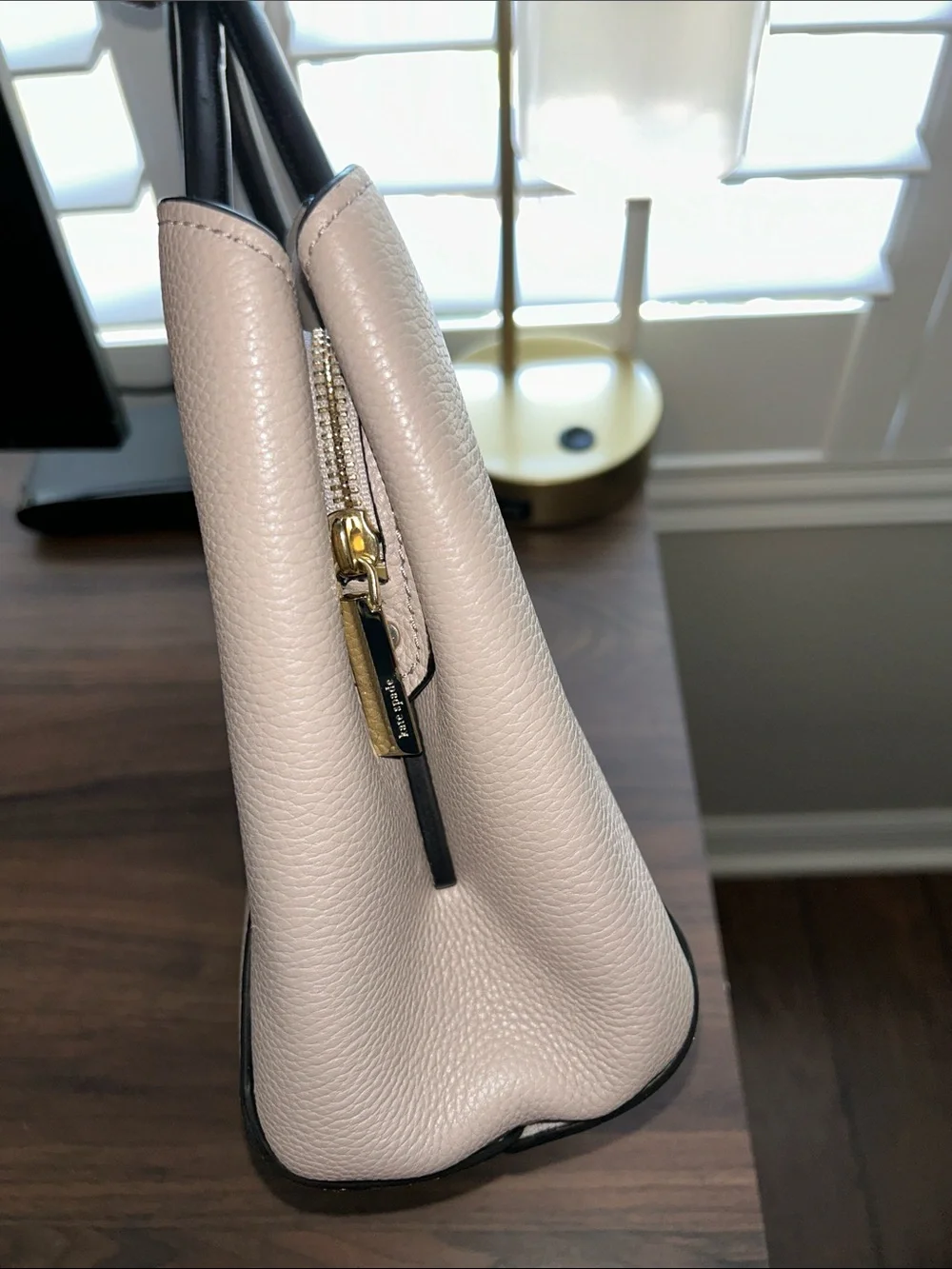 kate spade Pebbled Leather Tote Taupe Leather with Black Trim - Picture 7 of 13
